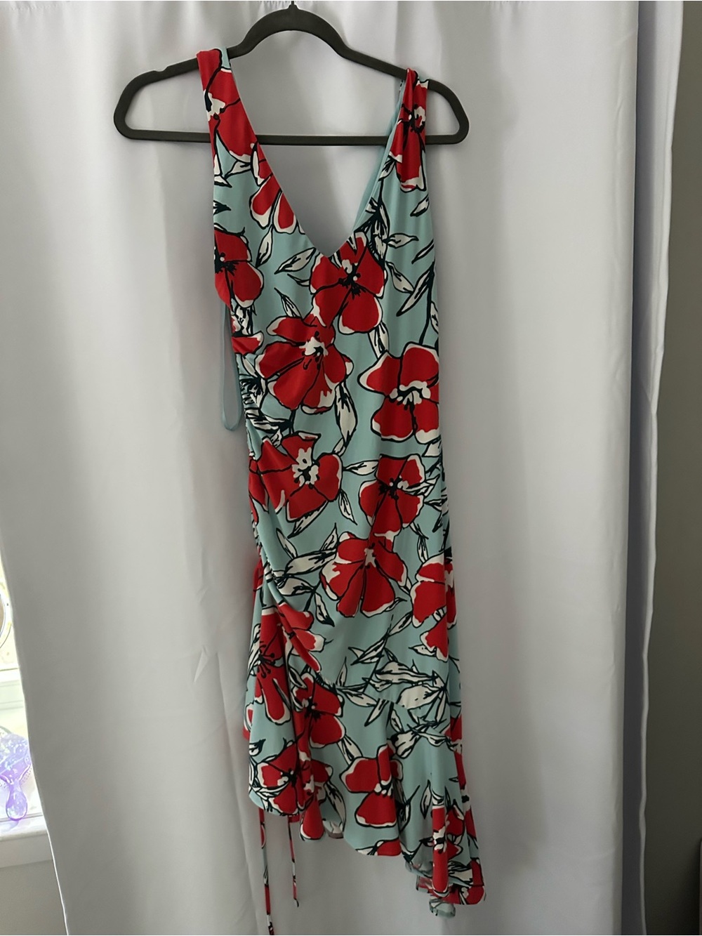Maggy London Aqua Midi Dress with Red Floral Print